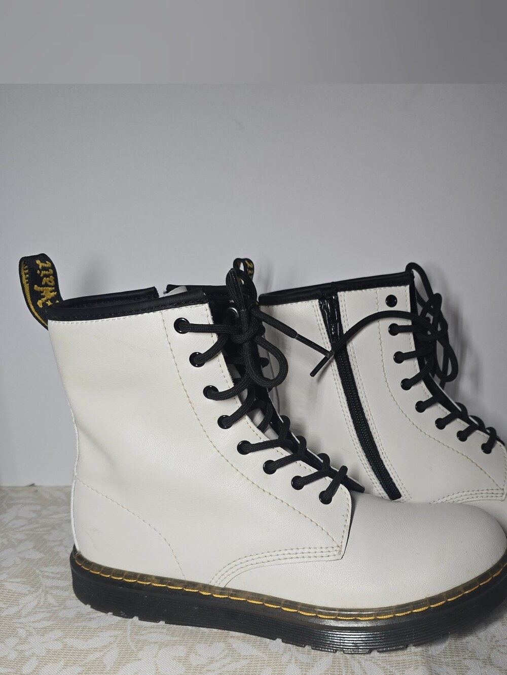Dr. Martens White Lace-Up Combat Boots with Black Laces